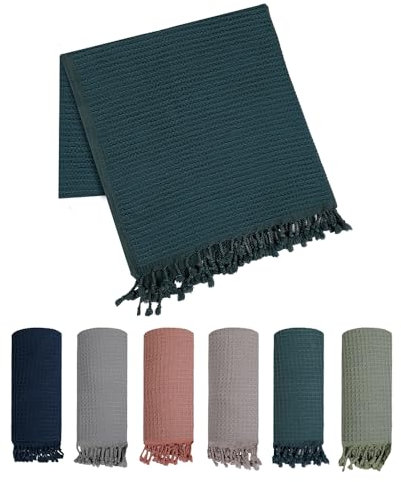 DenoDoa Waffle Hamamtuch 90 x 180cm Saunatuch für Damen Herren - Badetuch - Strandtuch - Pestemal 100% Baumwolle - Leicht & Saugfähig - Orientalisches Bade-Tuch (Petrol Blau)