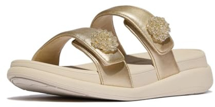 Fitflop Women's F-Mode Go Beadie-Button Adj. Flatform 2-bar Slides Sandal, platino, 43 EU