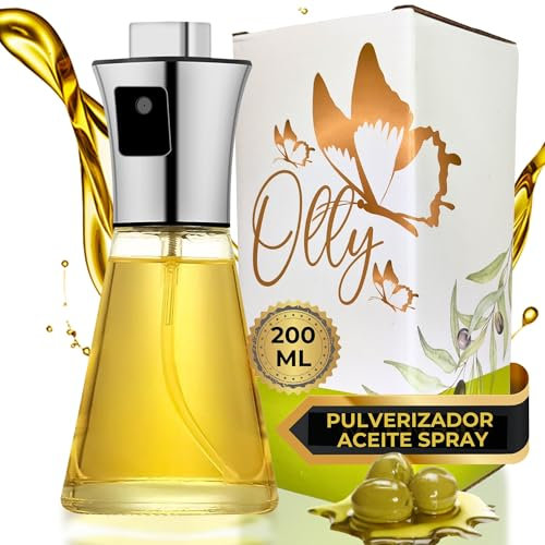 GP Group OLLY® - Pulverizador Aceite Spray de Acero Inoxidable y Cristal | Rociador Aceite de Oliva 200ml Dosificador para Air Fryer | Vaporizador Cocina para Freidora Aire