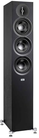 ELAC Debut 3.0 DF53-BK Floorstanding Speaker, Black Ash (Each) - 1” Aluminum Dome Tweeter, 5.25” Aramid Fiber Midrange & Dual 5.25” Aramid Fiber Woofers - 3-Way Bass Reflex - 38Hz to 38KHz Response