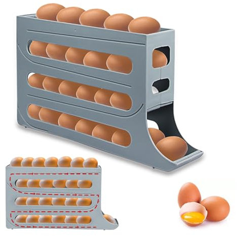 Dispensador De Huevos Enrollable Automático De 4 Pisos, Estante para 30 Huevos, Hueveras para Frigorifico, Organizador Huevos Nevera, Dispensador Huevos Nevera, Dispensador De Huevos
