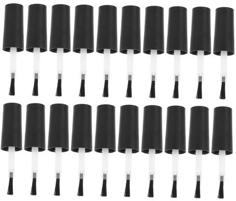 BELLIFFY 20pcs Nail Polish Brush Replacement Black Caps 10ml Liquid Gel Polish Bottles Brush for Manicure Nail Art and Refill