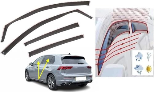 Set Of 4 Wind Deflectors IN-CHANNEL Type Compatible with VOLKSWAGEN GOLF MK8 5-door Hatchback 2021 to 2025 Models Acrylic Side Visors Window Deflectors VW Golf 8