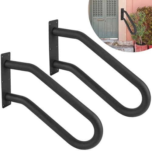 Wdwlbsm Handrails for Outdoor Steps, Heavy Duty U Shaped Handrail, Wall Mounted Hand Railing for 1-3 Step, Stairs Wall Mounted Hand Railing for Garage Stairs, Porch, Garden