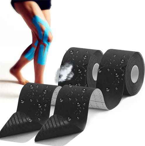 QaZanteiar Kinesiotapes - 2 Kinesiologie Tape Rollen (5 cm x 5 m) Vorgeschnittene Kinesiotapes, Elastisches Kinesiotape, Hautfreundliche Physio Tape Ideal für Muskeln & Gelenke & Sehnen 2*Schwarz