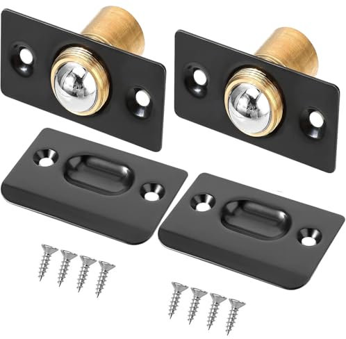 Litensh 2PCS Adjustable Closet Door Ball Catch Hardware, Invisible Pantry Ball Bearing Door Latch Spring Roller Ball Door Catch for Internal Doors Black