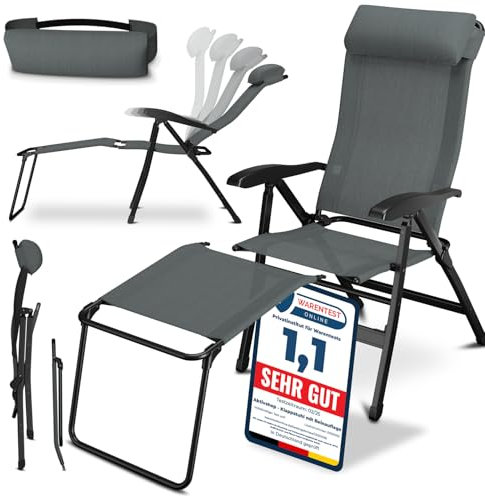 ELONEO Chaise de Camping Pliante avec Repose-Pieds Amovible - Chaise Longue Pliante Confortable en Aluminium avec Dossier Réglable pour Jardin et Balcon Gris