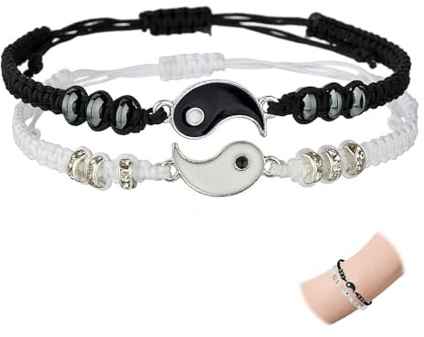 AzureRay Freundschaftsarmbänder, 2er Set Personalisierte Armbänder für Paare & Beste Freunde, Verstellbares Yin-Yang-Armband, Geschenkidee für Männer & Frauen