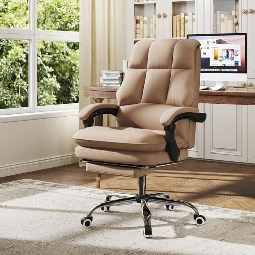GIANTEX Chaise de bureau ergonomique avec repose-pieds rétractable, hauteur d'assise réglable 51-58 cm, chaise d'ordinateur rembourrée pivotante à 360°, dossier inclinable et accoudoirs