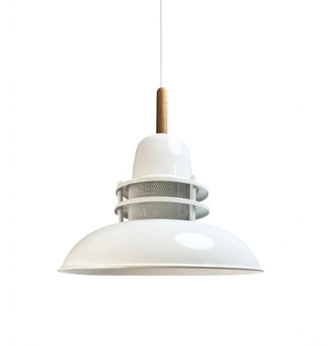 bamyum Torchia Hängelampe Esstich Holz Ø34 cm, Pendelleuchte Vintage, Industrial aus Metall und E27, Wohnzimmerlampe Hängend, Wohnzimmer, Küchenlampe Weiß