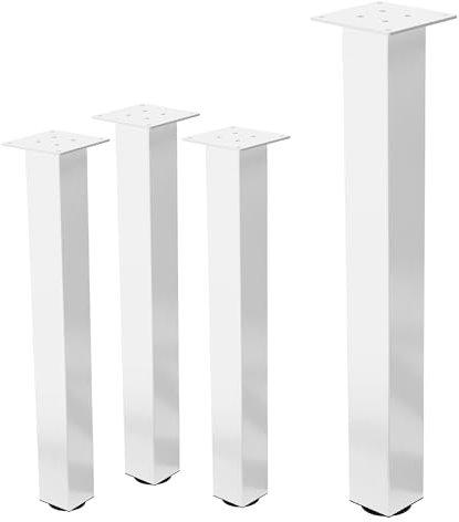 ML-Design 4er Set Tischbeine I-Design 72 cm, Weiß glänzend, aus pulverbeschichtetem Stahl, eckig, Profil 8x8 cm, Höhenverstellbare Möbelfüße 1-4cm, Möbelbeine für Esstisch Schreibtisch Arbeitstisch