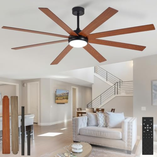 Depuley 72 Ceiling Fans with Lights: Large Indoor/Outdoor Ceiling Fan for Patios Living Room - 8 Blades Wooden Dimmable Ceiling Fans with Remote Control Timer Reversible Quiet DC Motor 6 Speeds