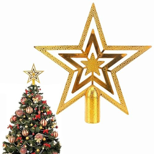 stella albero di natale, fiocco puntale albero di natale, decorazioni alberoi di natalei, Stella dell'Albero di Natal, dell'Albero Fiocco di Neve per la Decorazione Natalizia, Oro