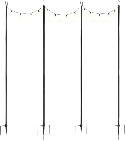 4 Stück Lichterkettenstangen Außenbereich, 300cm Verstellbar Garten Schäferhaken mit 5 Gabel, U-förmige String Light Poles Hirtenhaken Gartenstab Gartenstecker für Lichterkette Laternen Hochzeiten