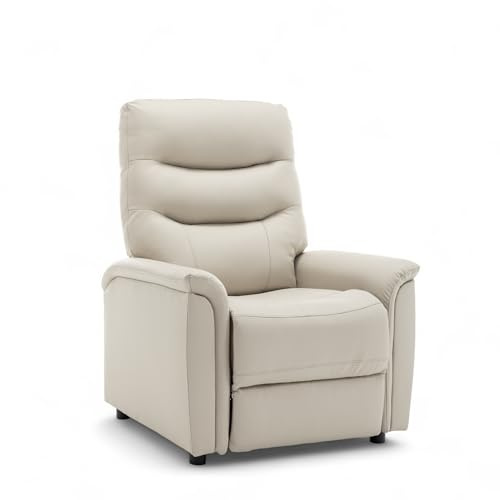 Padded Faux Leather Recliner Chair - Manual Push-Back High Back Chair for Living Room, Cream Recliner Armchair, Faux Leather Armchair for the Elderly, Reading, Gaming, Relaxing, Cinema - MILAZZO