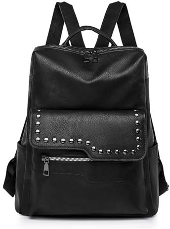 Rucksack Mit Nieten Nietenrucksack mit durchgehendem Reißverschluss und hoher Kapazität, Nieten-Pu-Rucksäcke for Damen(Black)