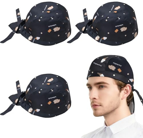 JEYORZY 3 PCS Toque de Chef, Toque de Chef Cuisinier Noir, Bandana Chef Ajustable en Polycoton, Chapeau Bandana Chef de Cuisine,Chapeau de Travail Unisexe Idéal pour Restaurants, Cuisines (Pain)