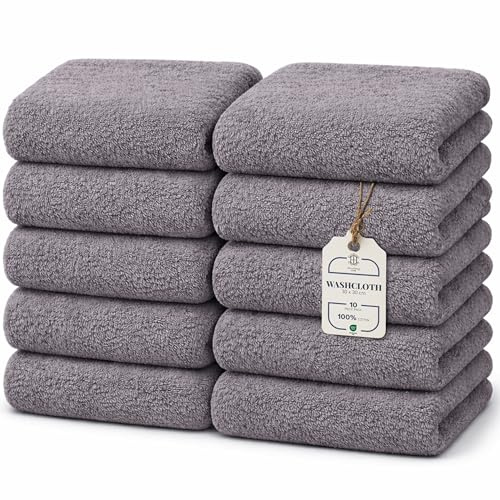 HomeBurg CORE 10-Piece Cotton Washcloths for Bathroom and Kitchen | Value Pack, Soft, Absorbent, Compact, Lightweight, Portable, Minimalist, 30 x 30cm, Steel Grey