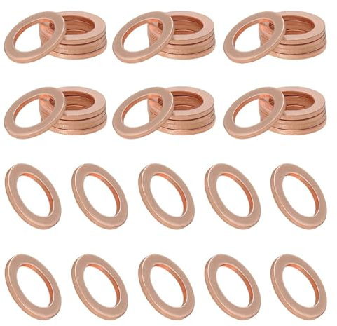 20 Stück Kupferringe Sortiment, M18 x 24 x 1,5 Kupferdichtringe Sortiment | Flach Kupfer Dichtungsringe Set für Ölablassschraube Dichtring