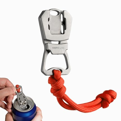 KEEPO LINK Titanium Can Opener & Bottle Opener Combo for EDC, OLT06 | Manual Pull Tab Can Opener Keychain for Soda, Beer, Coke, for Everyday Carry, Comes with Paracord