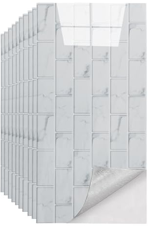Baketron Küchen Fliesenaufkleber, 10 Stück Mosaik Fliesenaufkleber 30x60cm Weiß Badezimmer Selbstklebende Fliesendekor Aufkleber Backstein zum Küche Esszimmer Bad Fliesenfolie Deko