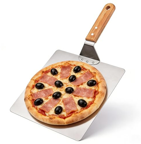 Pala para pizza, 30,5 cm, pala para pizza de aluminio, pala para pizza con mango de madera, pala para pizza, espátula cuadrada para pizzas caseras, hornear, pan, accesorios para pizza