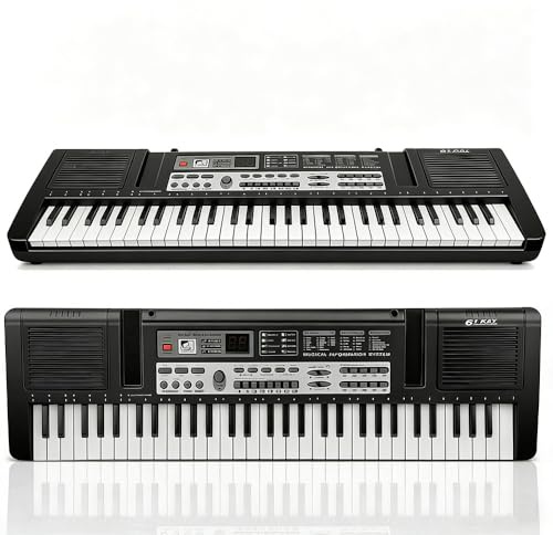 61 Key Keyboard Piano for Kids, Electronic Piano Keyboard with Dual Speakers, Microphone, Music Stand, 6 Demos, 2 Teaching Modes, Record & Playback, Portable Musical Instrument for Beginners Children