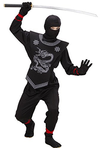 Costume de ninja noir déguisement de samouraï pour enfant 140 cm 9-11 ans Tenue de guerrier asiatique pour enfant soldat japonais combattant Japon tenue complète sport de combat asiatique costume de carnaval déguisement garçons