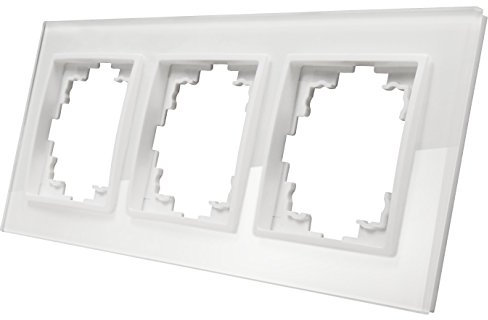 McPower Flair Glas-Rahmen 3-fach | 232x90mm, Weiß, Innenmaß 56mm | Moderner Designrahmen für Schalter und Steckdosen, flach, Glasabdeckung, IP20