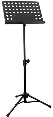 DIMAVERY Orchester-Notenpult | Höhenverstellbarer Notenständer in Schwarz mit Lochblechablage