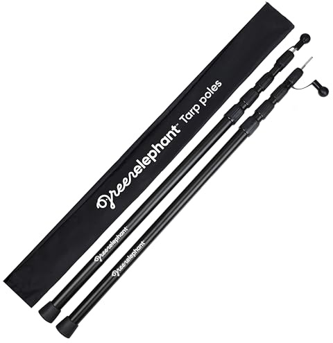 Green Elephant Camping Tarp Poles - Adjustable Aluminum Telescoping Tent Poles for Tarps, Canopy & Awning - Heavy Duty Collapsible Pole Set of 2 - Extends 8ft 2.8 in, Shrinks to 2ft 9.5 in.
