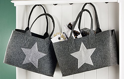 Gilde Filz Shoppingbag Einkaufstasche mit Glitzer STERN, grau/silber