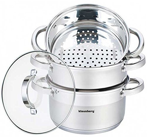 Klausberg Mantowarka Dampfkocher 18cm Set Induktion Kochtopf Dampfgarer Glasdeck