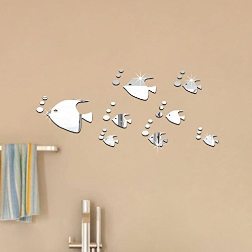 Toifucos Spiegel Wandaufkleber, DIY 3D Acryl Netter Fisch Spiegel Wandtattoo Entfernbar Wandsticker Wandbild Wand Dekoration für Kinder Schlafzimmer Wohnzimmer Haus Dekoration, 8 pcs
