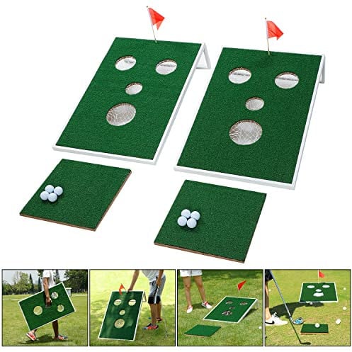 OOFIT Smiling Face Golf Cornhole Spiel mit Chipping Mats, großer Spaß mit Freunden und Familie, weiß