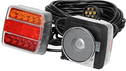 ECD Germany Kit de Iluminación LED para Remolque Luces Traseras de Señalización 12V Cableado con 7 Polos Universal aplicable E4 Aprobado Instalación Mágnetica 14 Leds por Luz