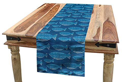 ABAKUHAUS Fisch Tischläufer, Blau getönte Wasserleben Motiv, Esszimmer Küche Rechteckiger Dekorativer Tischläufer, 40 x 300 cm, Hellblau Weiß