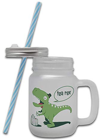 Tea Rex Funny Dinosaur Novelty Frosted Glass Mason Jar Mug