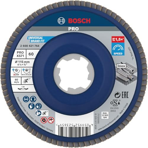 Bosch 1 x Pro Metal X571 Flap Disc Angled Design for X-Lock (for Steel, Stainless Steel, Diameter 115 mm, Grit 60, Professional Accessories, Small Angle Grinder)