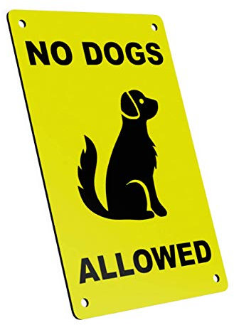 High Visibility Self Adhesive Yellow and Black No Dogs Allowed Sign 145 mm x 95 mm (6 x 4)