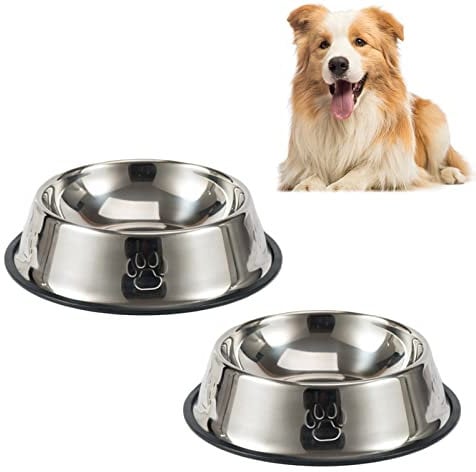 Stainless Steel Non Slip Dog Bowls - Pack of 2, 580 ml /19.6oz Medium for Drinking Water & Feeding