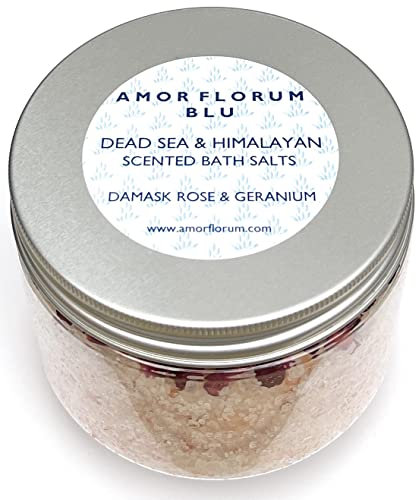 Amor Florum Blu - 100% Natürliche Badesalze - Himalaya-Salz aus Punjab, Pakistan, Totes Meer-Salz, Rose, Geranien. Entgiften, Beruhigen, Entspannen, Weichmachen. 400g