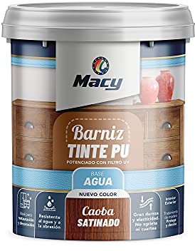 Macy Barniz Tinte Poliuretano Satinado para Interior con Gran Resistencia. 375 Mililitros. Color Caoba