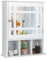 COSTWAY Mirror Door Cabinet, Wall Mounted Display Shelving Unit with Adjustable Shelf and 3 Compartments, Home Office Living Room Bathroom Organiser Storage Cupboard (White)