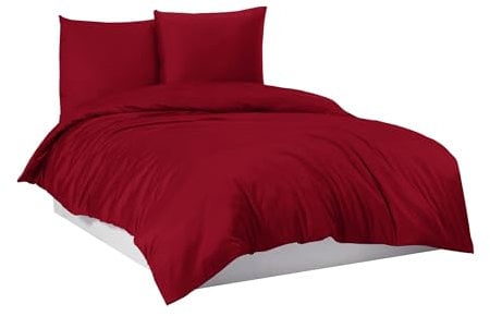 Mixibaby Bettwäsche Bettgarnitur Bettbezug 100% Baumwolle 135x200 155x220 200x220 200x200, Farbe:Weinrot, Größe:200 x 220 cm