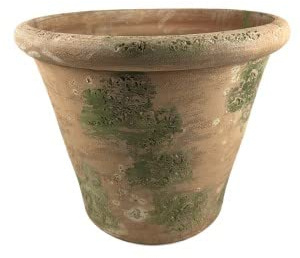Hirsch Terracotta Vaso Caspo 40 cm Galestro Antik D-Aussen 40 cm D-Innen 36 cm Höhe 33 cm Stellfläche 26 cm Form Rund Blumentopf Kräutertopf