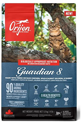 Orijen Guardian 8 | 1,8 kg | Trockenfutter für ausgewachsene Katzen | 90 % tierische Zutaten | Mit frischem oder rohem Geflügel- und Fischzutaten | Natürliche Ballaststoffquellen