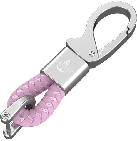 Skipper D-Clip Karabiner Schlüsselanhänger aus Leder Imitat Geschenk für Frau Mann Freund Schlüsselbund Auto Boot Silber 8860