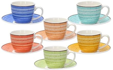 Tognana Kaleido Espressotasse mit Untertasse im Set a 6 Stück, aus New Bone China Porzellan, Multicolor