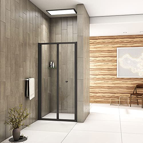 Acezanble 760mm Matt Black Bi Fold Shower Enclosure Door Screen 1850mm Height